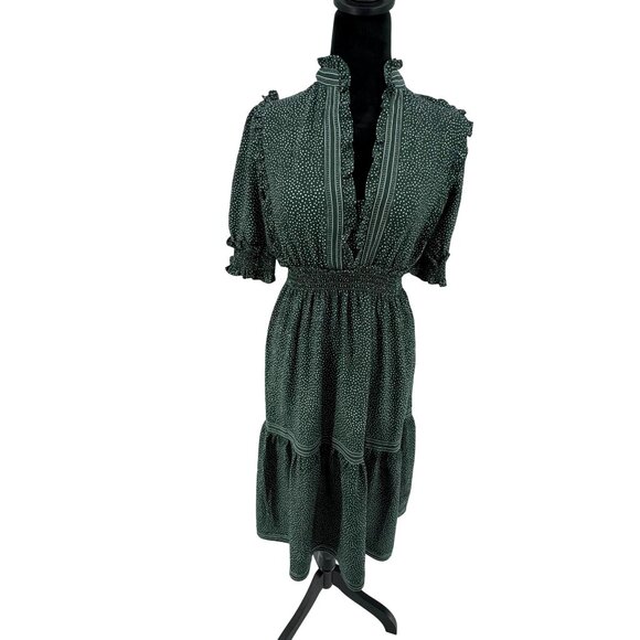 Max Studio Polka Dot Tiered Midi Dress Womens M Ruffle High Neck Empire Waist - Picture 3 of 6